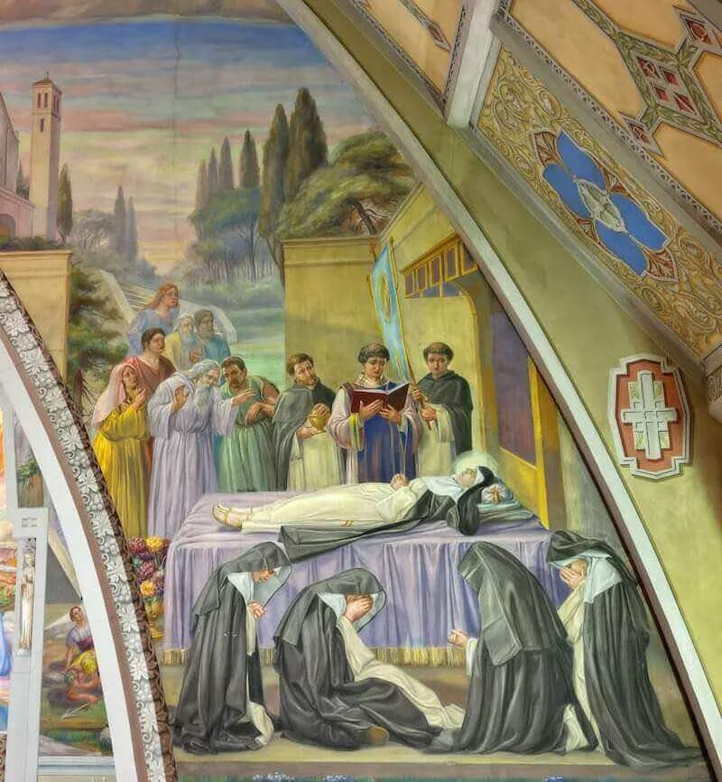 Panel completo del funeral de Santa Amelia, con las personas de duelo y las religiosas